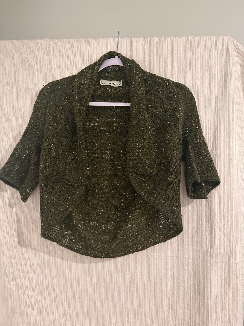 Sweater Project Olive Gold Metallic Open Knit Cardigan M-L